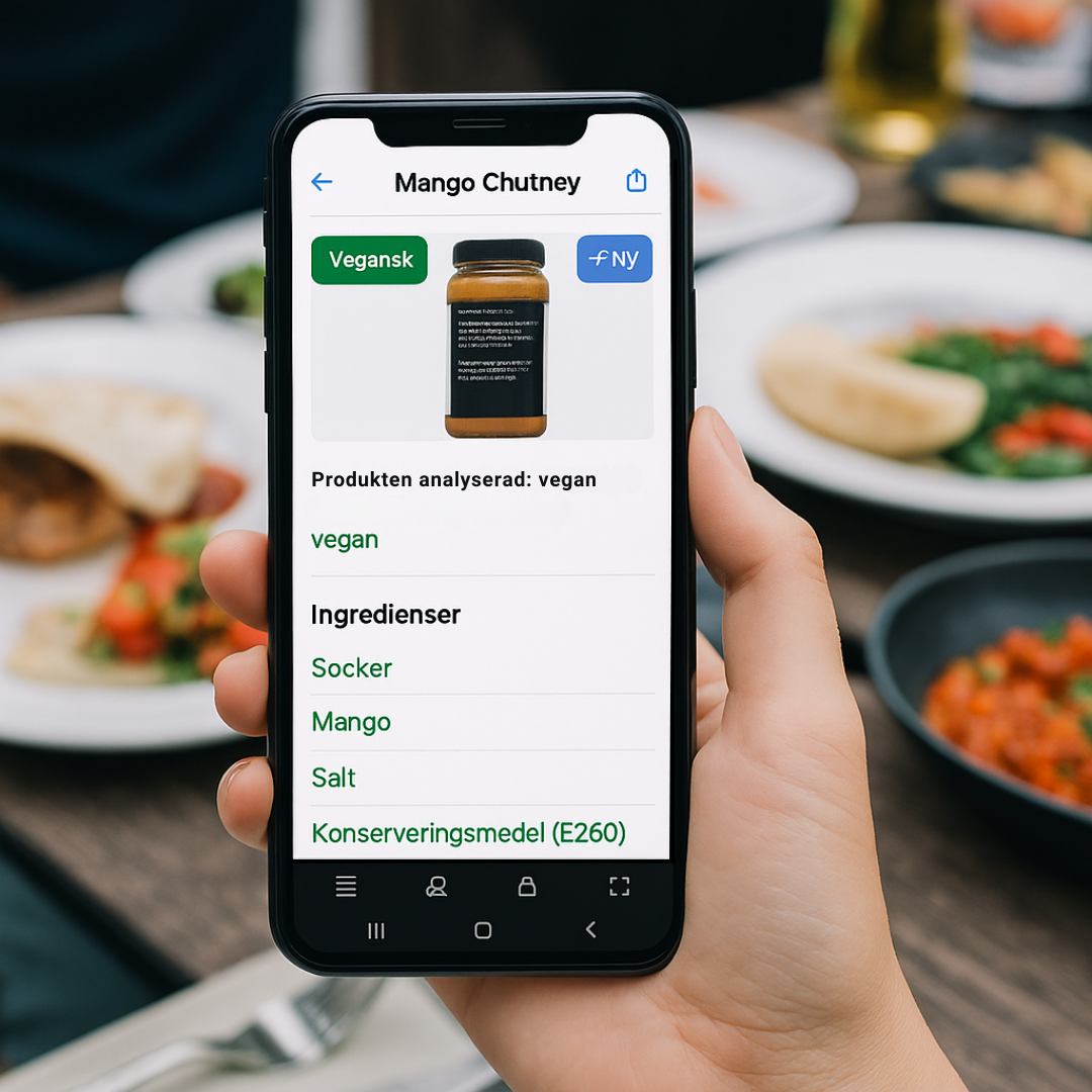 Hand som håller telefon med KoaLens resultat